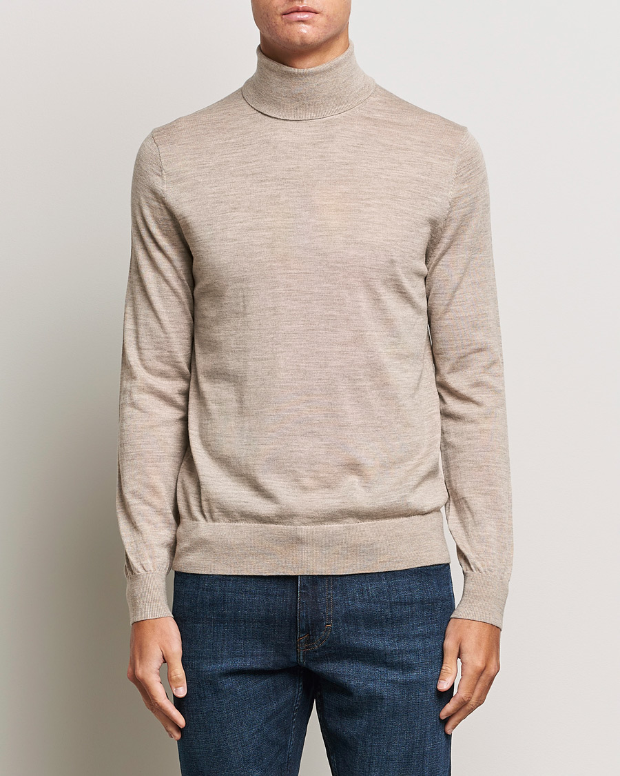 Herre | Trøjer | Tiger of Sweden | Nevile Extra Fine Merino Polo Beige Melange