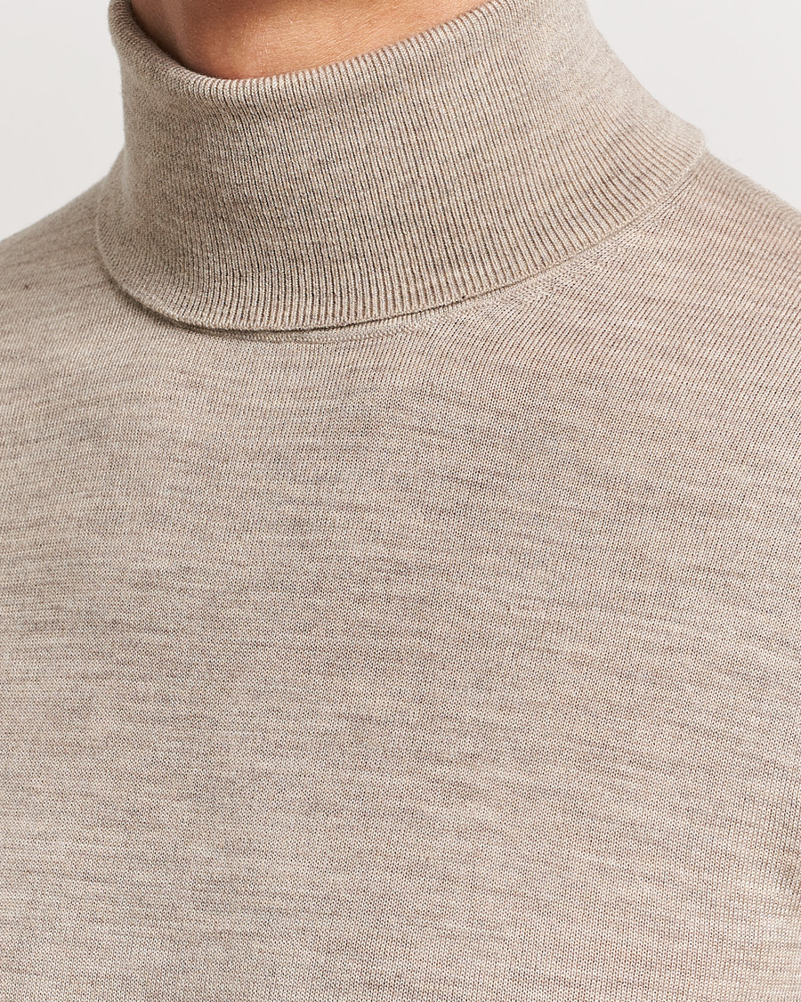 Herre | Trøjer | Tiger of Sweden | Nevile Extra Fine Merino Polo Beige Melange