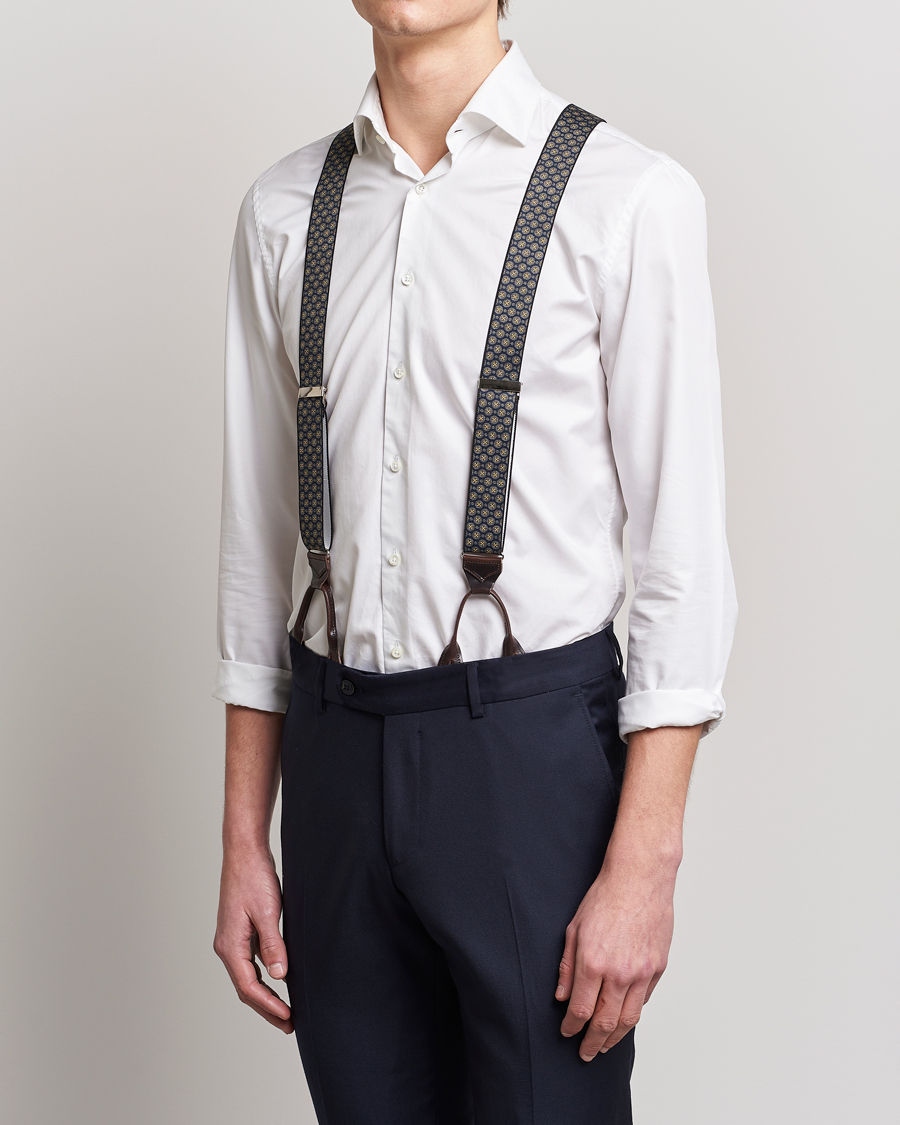 Herre | Albert Thurston Elastic Medallion Printed Braces 35mm Blue | Albert Thurston | Elastic Medallion Printed Braces 35mm Blue