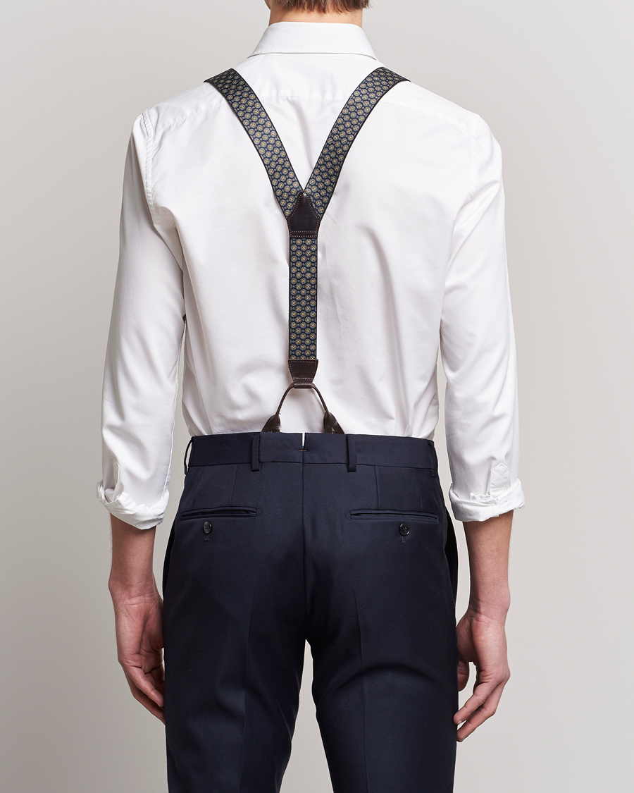 Herre | Albert Thurston Elastic Medallion Printed Braces 35mm Blue | Albert Thurston | Elastic Medallion Printed Braces 35mm Blue