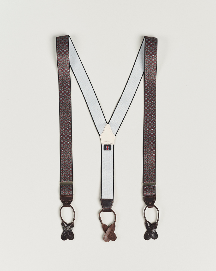 Herre | Albert Thurston Elastic Medallion Printed Braces 35mm Wine | Albert Thurston | Elastic Medallion Printed Braces 35mm Wine