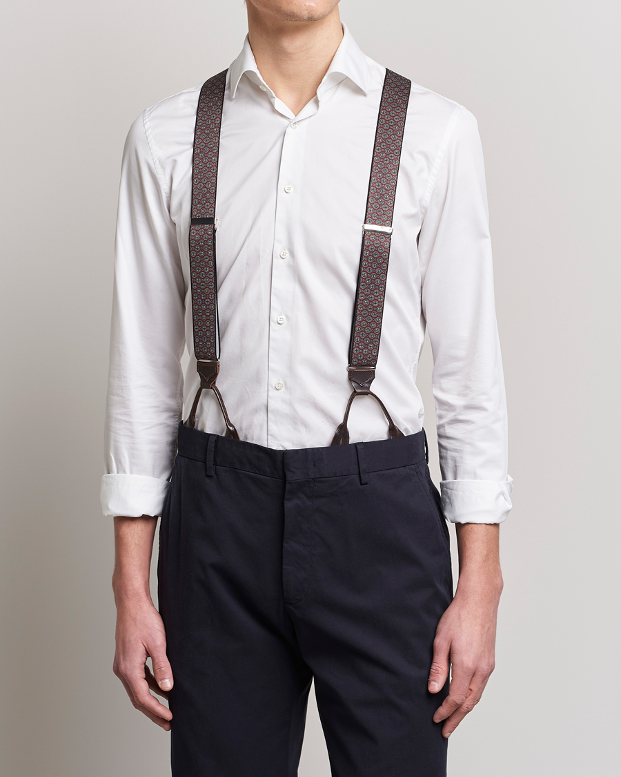 Herre | Albert Thurston Elastic Medallion Printed Braces 35mm Wine | Albert Thurston | Elastic Medallion Printed Braces 35mm Wine