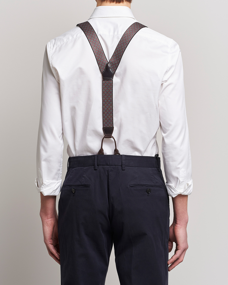 Herre | Albert Thurston Elastic Medallion Printed Braces 35mm Wine | Albert Thurston | Elastic Medallion Printed Braces 35mm Wine