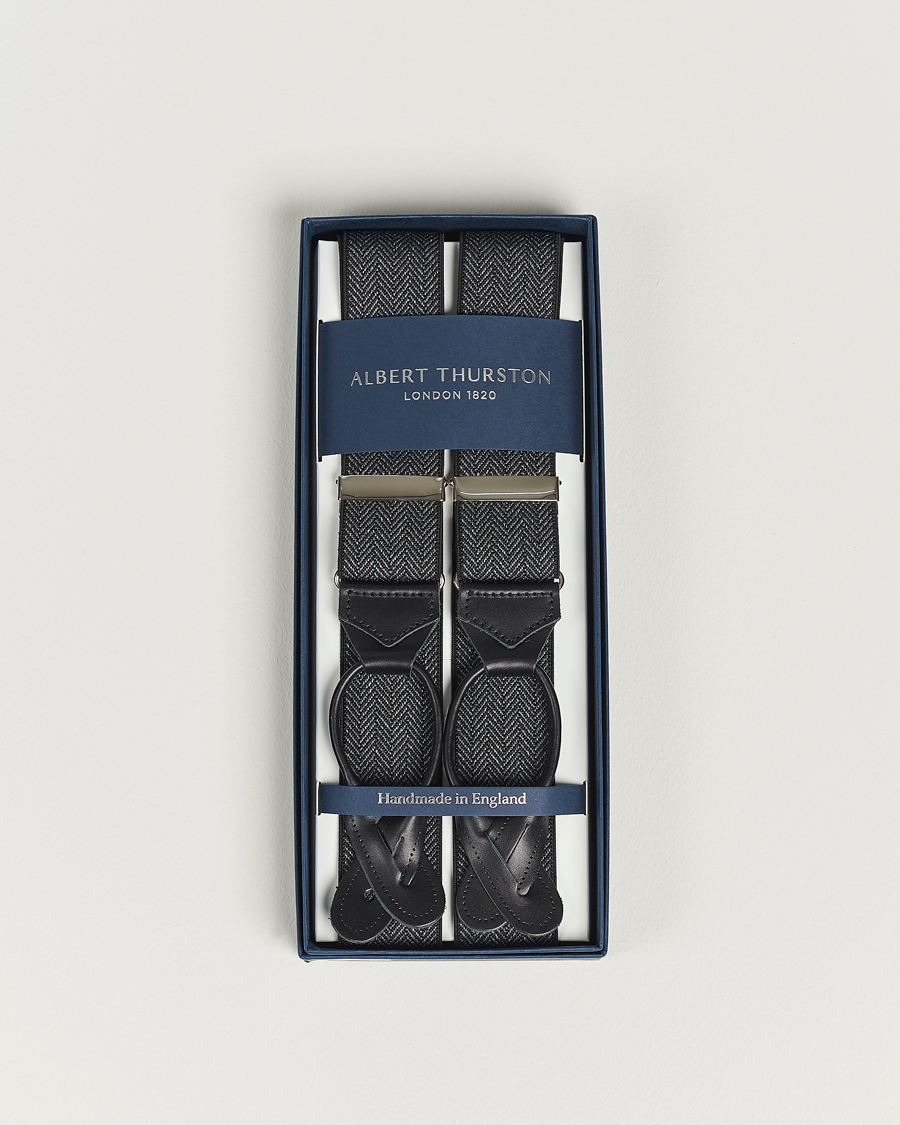 Herre | Albert Thurston Elastic Herringbone Braces 35mm Grey | Albert Thurston | Elastic Herringbone Braces 35mm Grey
