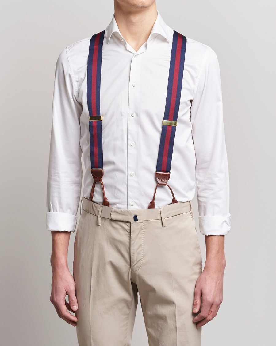 Herre | Tilbehør | Albert Thurston | Elastic Wide Stripe Braces 40mm Navy/Wine