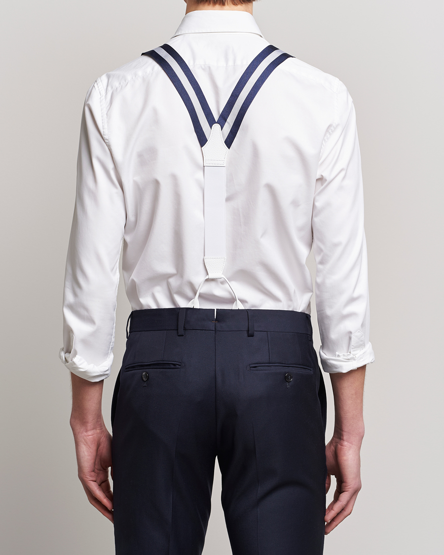 Herre | Albert Thurston Elastic Wide Stripe Braces 40mm Navy/White | Albert Thurston | Elastic Wide Stripe Braces 40mm Navy/White