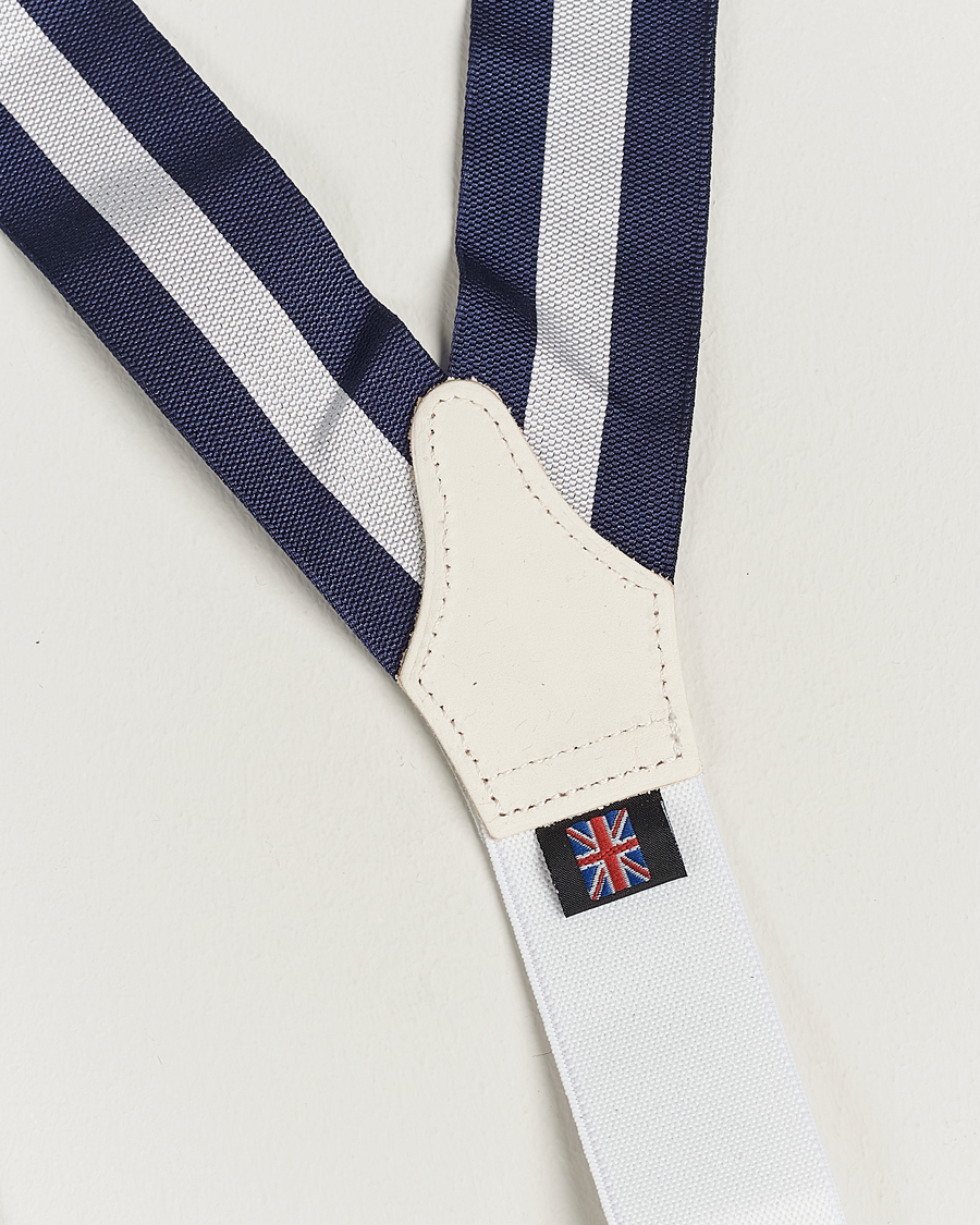Herre | Albert Thurston Elastic Wide Stripe Braces 40mm Navy/White | Albert Thurston | Elastic Wide Stripe Braces 40mm Navy/White