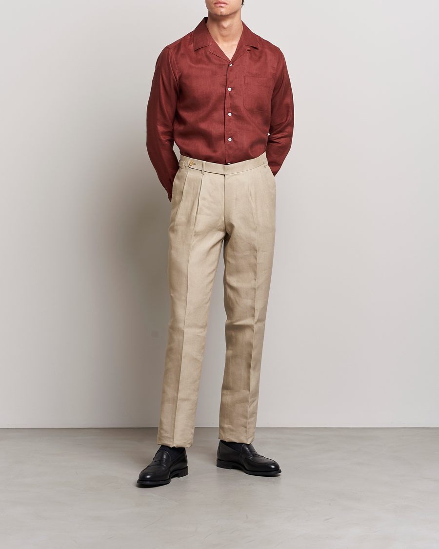 Herre | Skjorter | Beams F | Relaxed Linen Shirt Brick