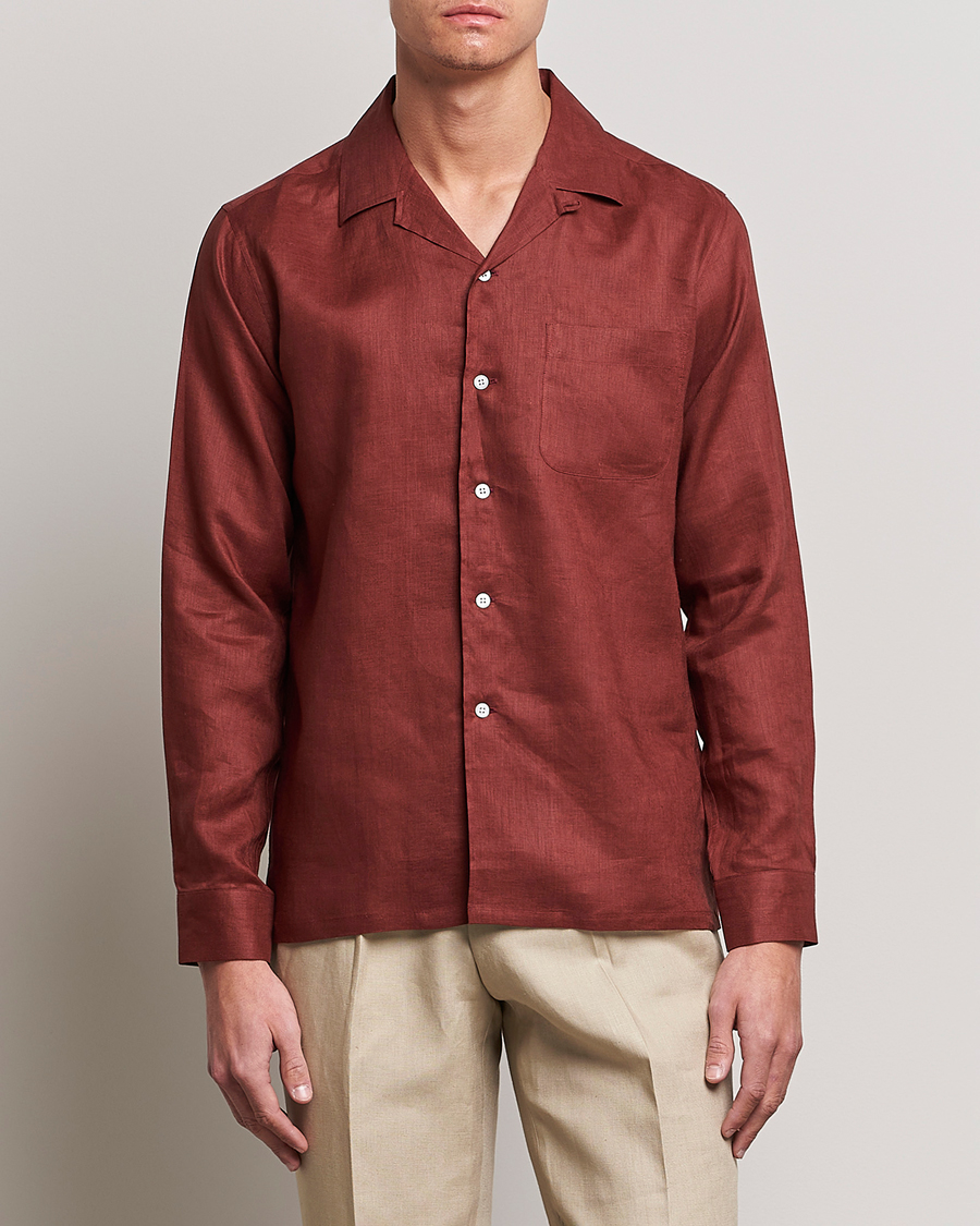 Herre |  | Beams F | Relaxed Linen Shirt Brick