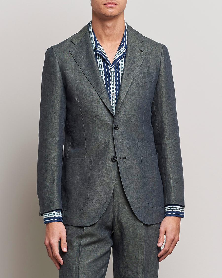 Herre | Blazere & jakker | Beams F | Patch Pocket Linen Blazer Petroleum Blue