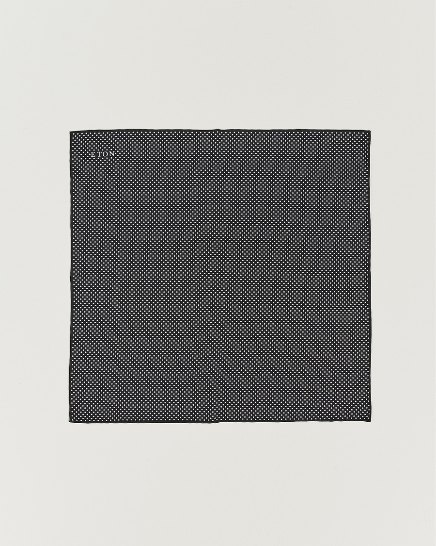 Herre | Eton Silk Polka Dot Pocket Square Black | Eton | Silk Polka Dot Pocket Square Black