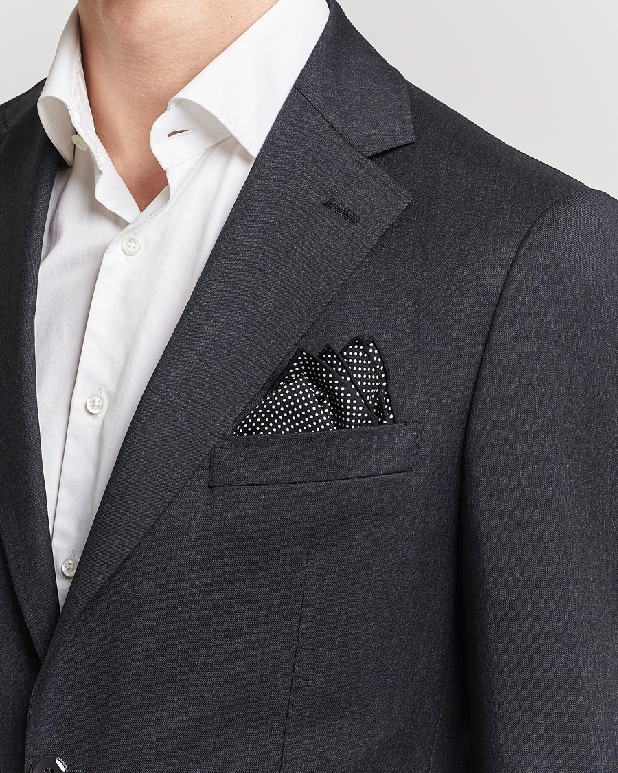 Herre |  | Eton | Silk Polka Dot Pocket Square Black