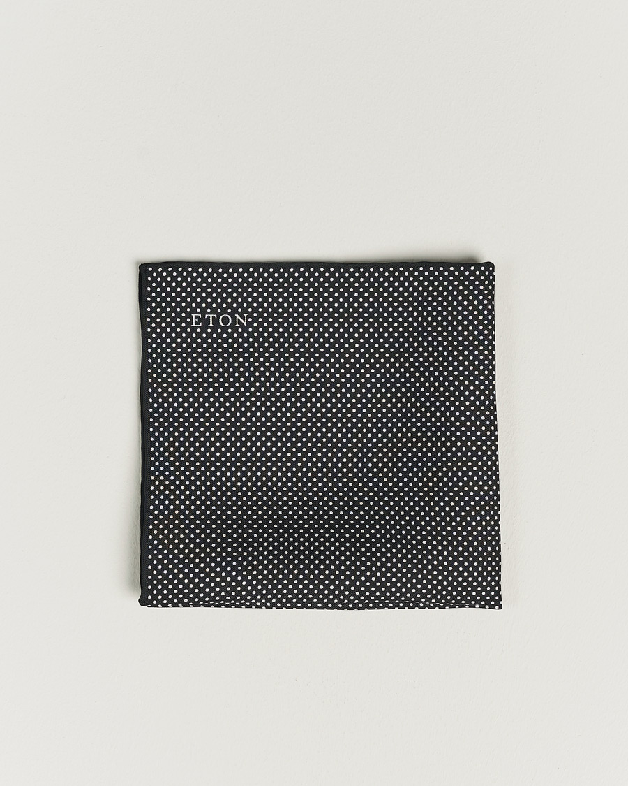 Herre | Eton Silk Polka Dot Pocket Square Black | Eton | Silk Polka Dot Pocket Square Black