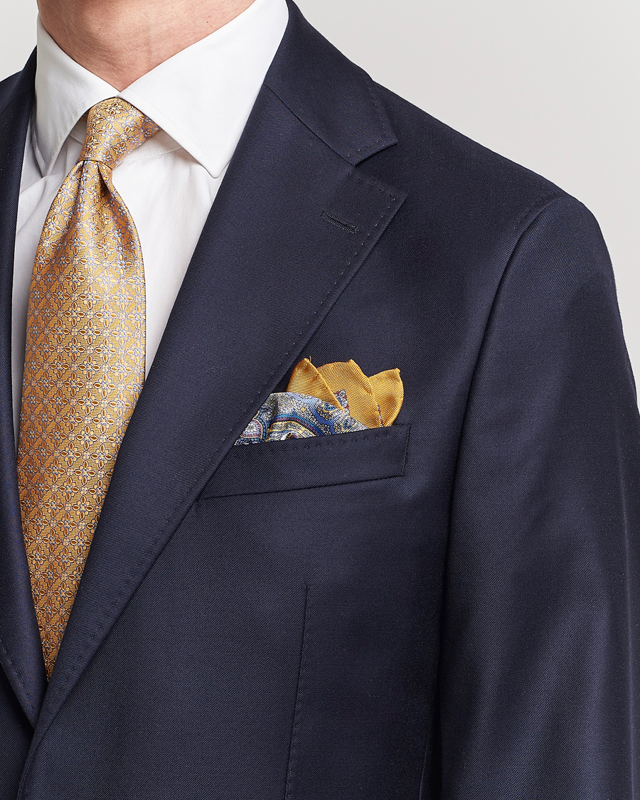 Herre | Lommeklude | Eton | Silk Paisley Print Pocket Square Yellow