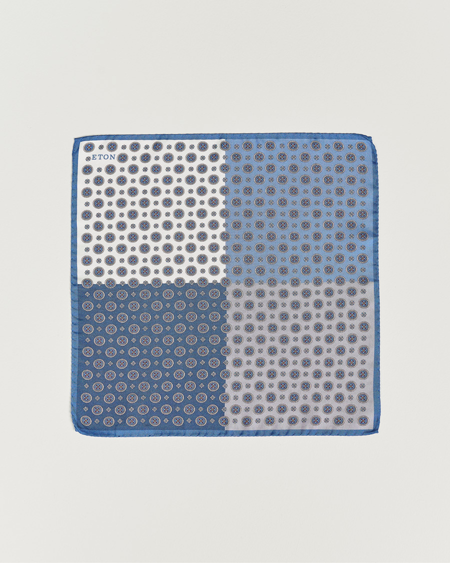 Herre | Eton Silk Four Faced Medallion Pocket Square Blue Multi | Eton | Silk Four Faced Medallion Pocket Square Blue Multi