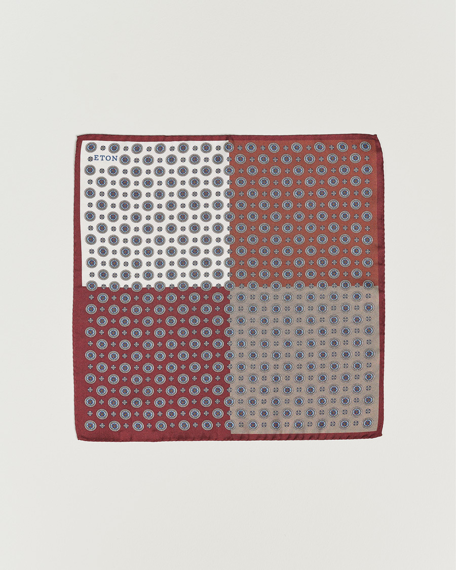 Herre | Lommeklude | Eton | Silk Four Faced Medallion Pocket Square White Multi