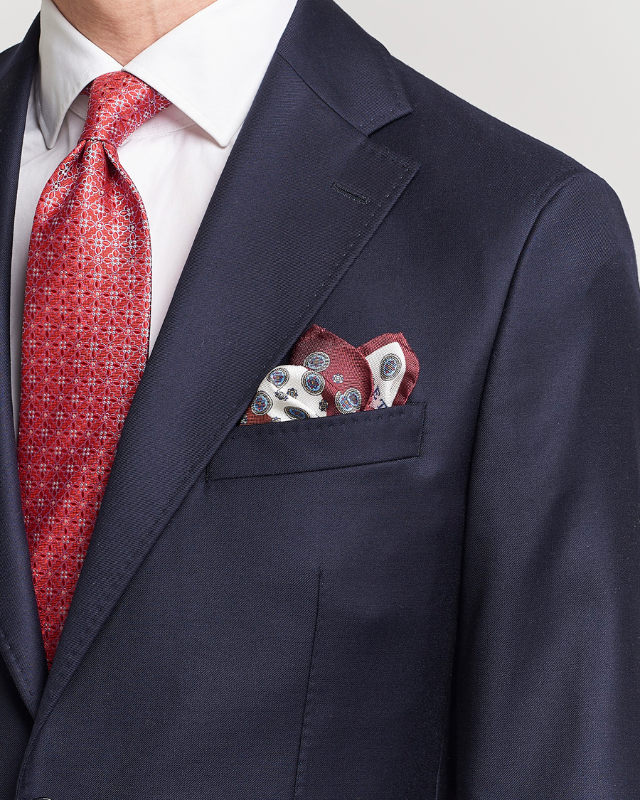 Herre | Tilbehør | Eton | Silk Four Faced Medallion Pocket Square White Multi