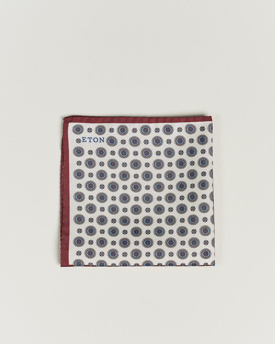 Herre | Lommeklude | Eton | Silk Four Faced Medallion Pocket Square White Multi