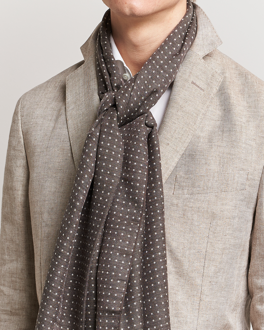 Herre | Scarves | Eton | Silk Wool Polka Dot Scarf Brown