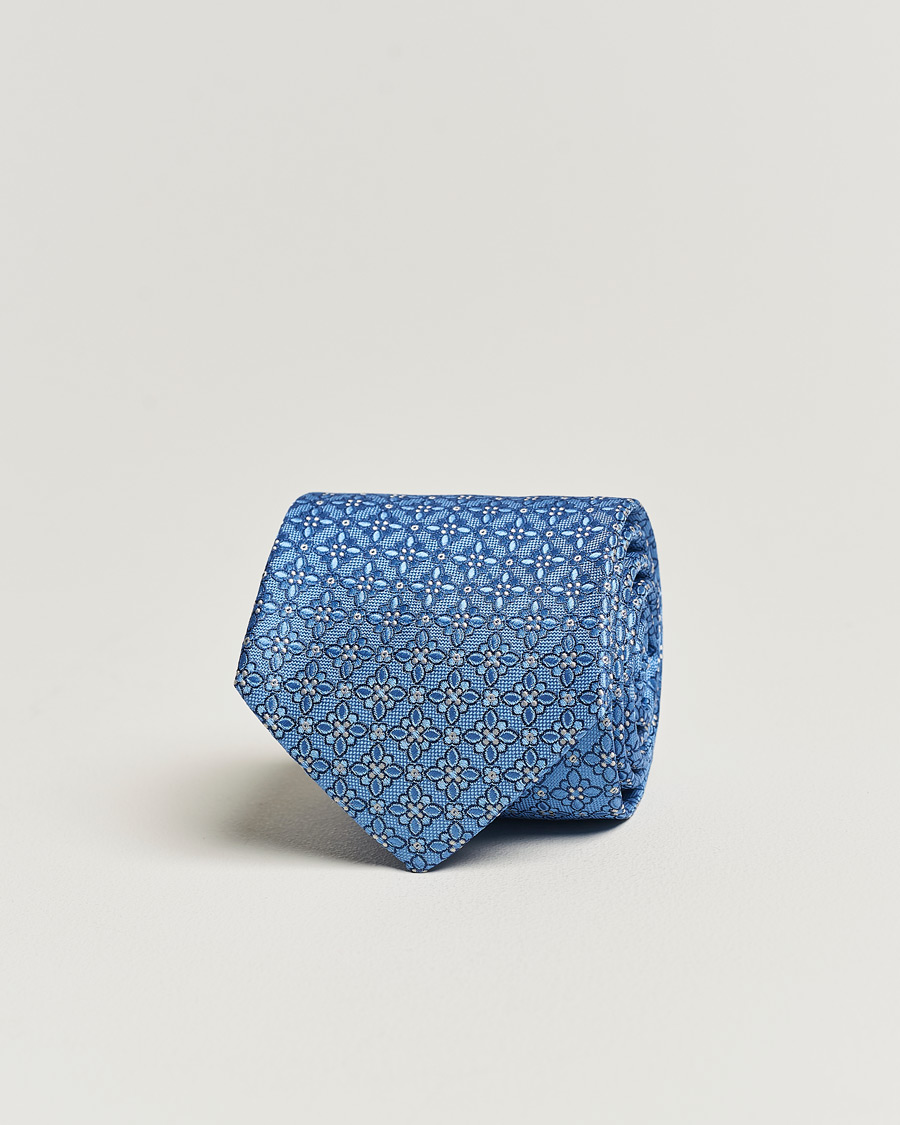 Herre | Eton Silk Printed Flower Tie Blue | Eton | Silk Printed Flower Tie Blue