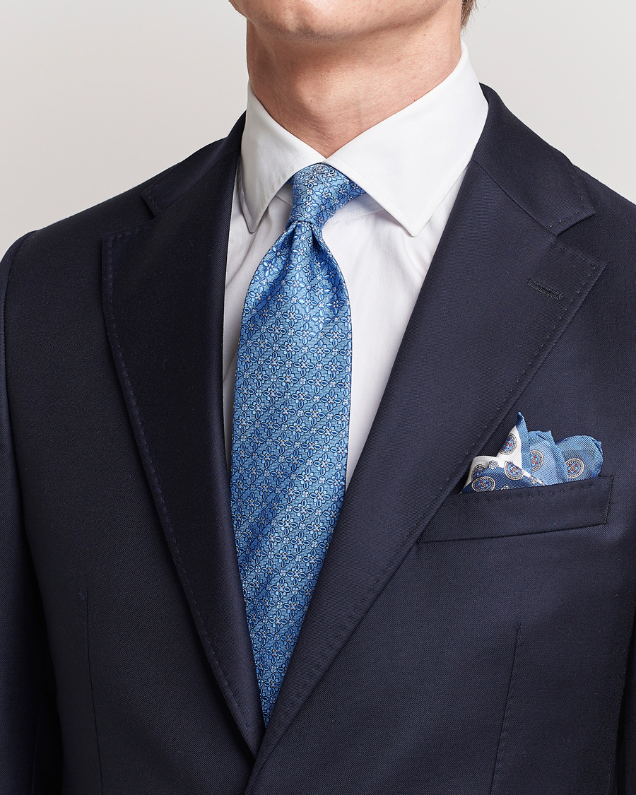 Herre | Eton Silk Printed Flower Tie Blue | Eton | Silk Printed Flower Tie Blue