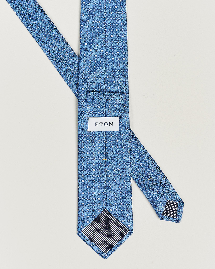 Herre | Eton Silk Printed Flower Tie Blue | Eton | Silk Printed Flower Tie Blue