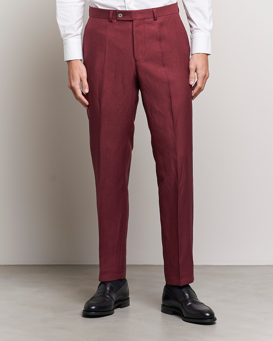 Herre | Bukser | Oscar Jacobson | Deccan Linen Trousers Moon Red