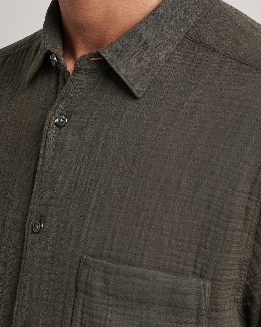 Herre | Skjorter | Oscar Jacobson | Regular Fit City Crepe Cotton Shirt Green
