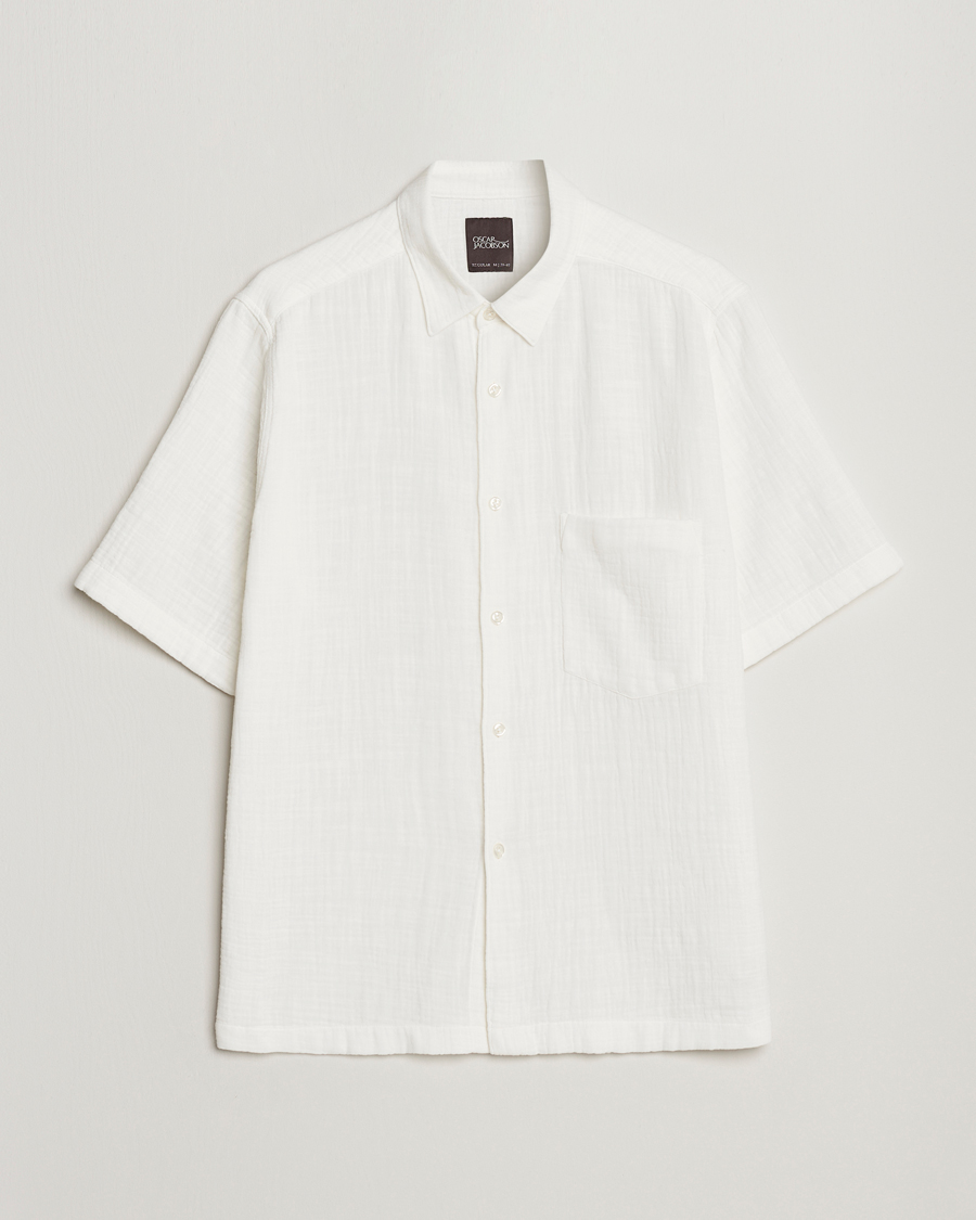 Herre | Skjorter | Oscar Jacobson | Regular Fit City Crepe Linen Shirt Off White
