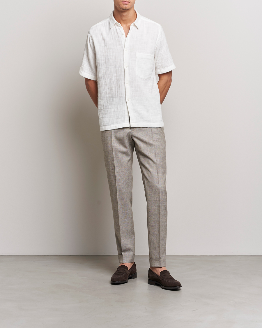 Herre | Skjorter | Oscar Jacobson | Regular Fit City Crepe Linen Shirt Off White