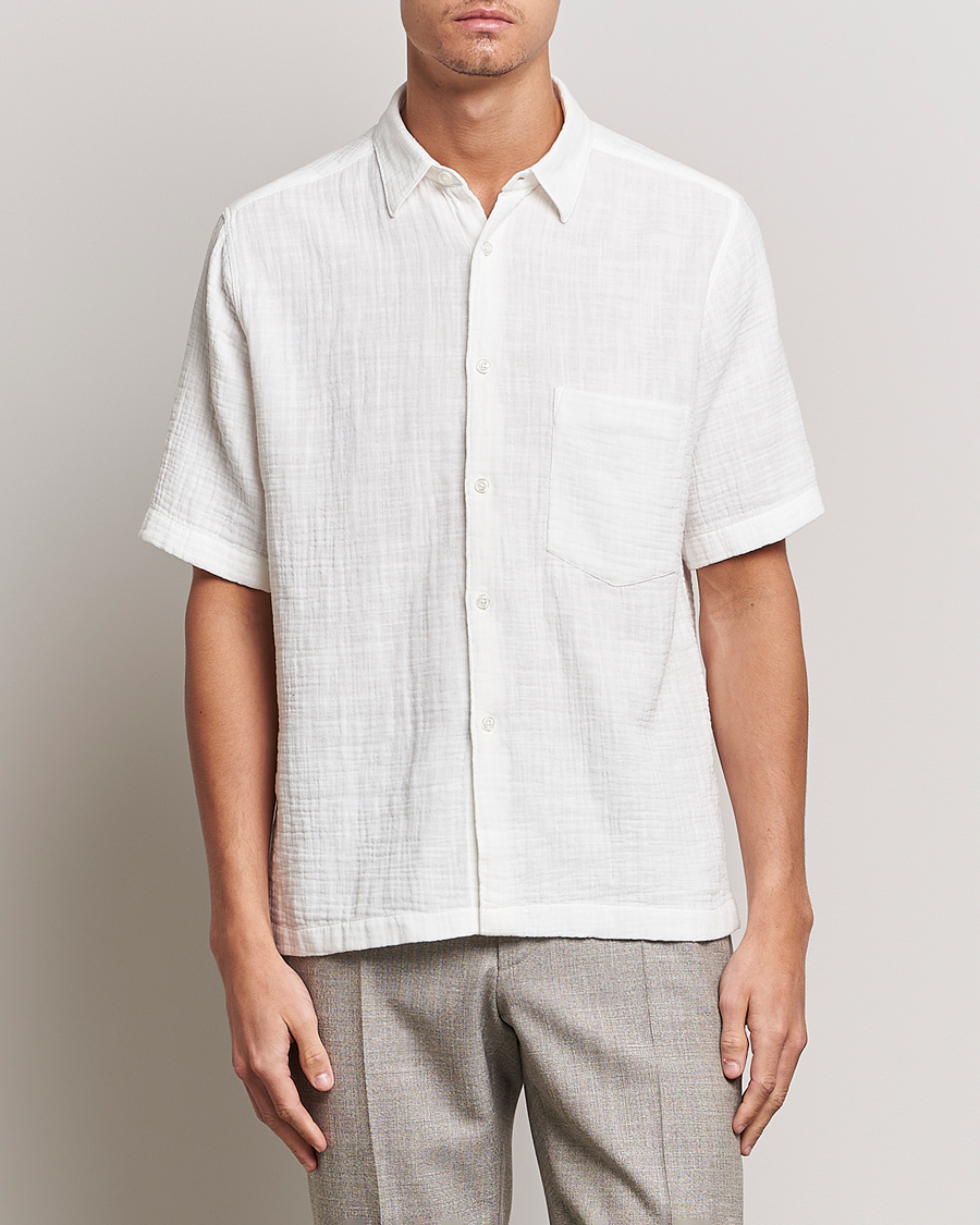 Herre | Skjorter | Oscar Jacobson | Regular Fit City Crepe Linen Shirt Off White