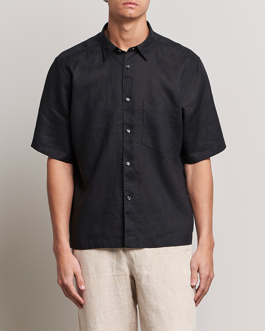 Herre | Skjorter | Oscar Jacobson | Regular Fit City Signature Linen Shirt Black