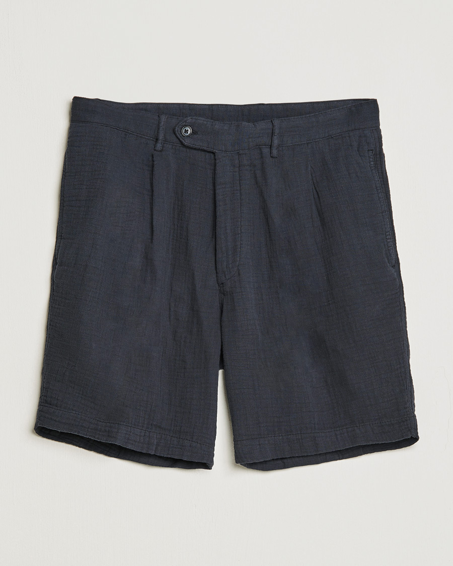 Herre | Shorts | Oscar Jacobson | Tanker Pleated Crepe Cotton Shorts Navy