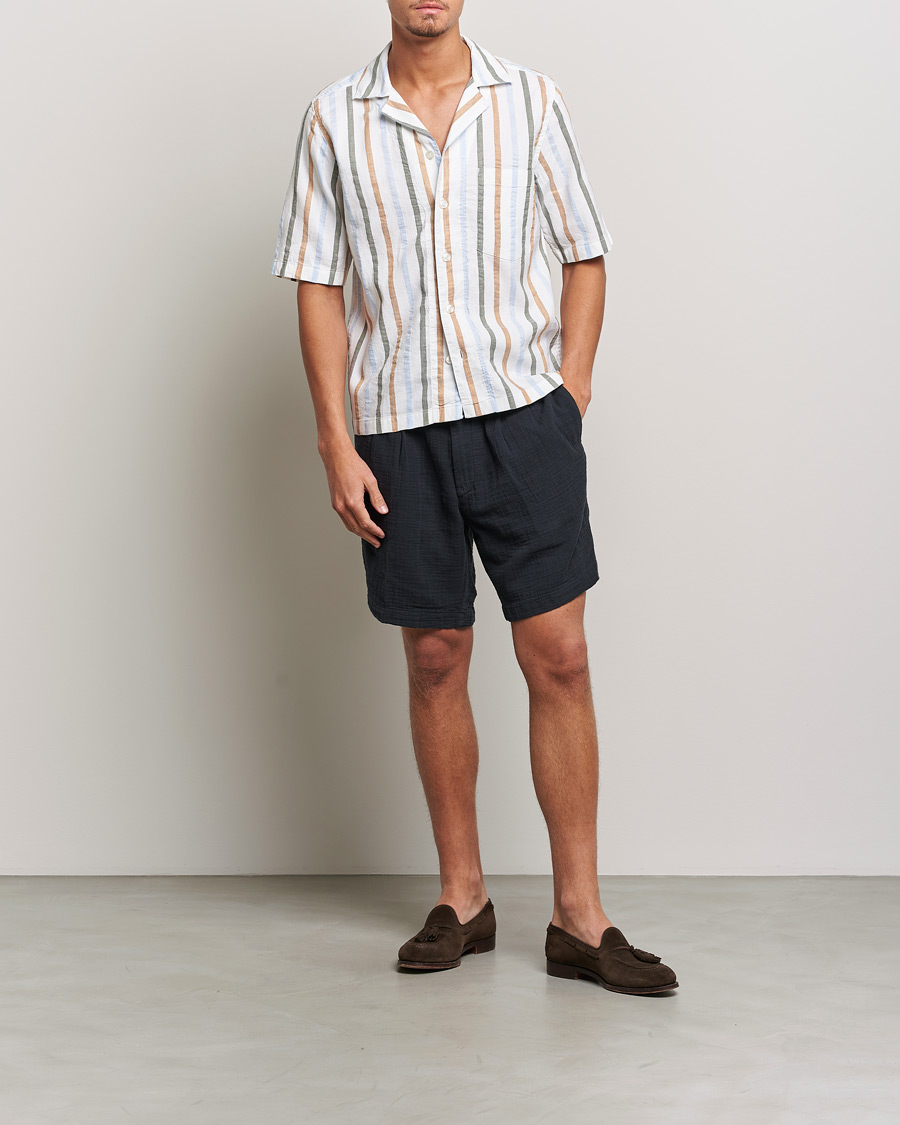 Herre | Shorts | Oscar Jacobson | Tanker Pleated Crepe Cotton Shorts Navy