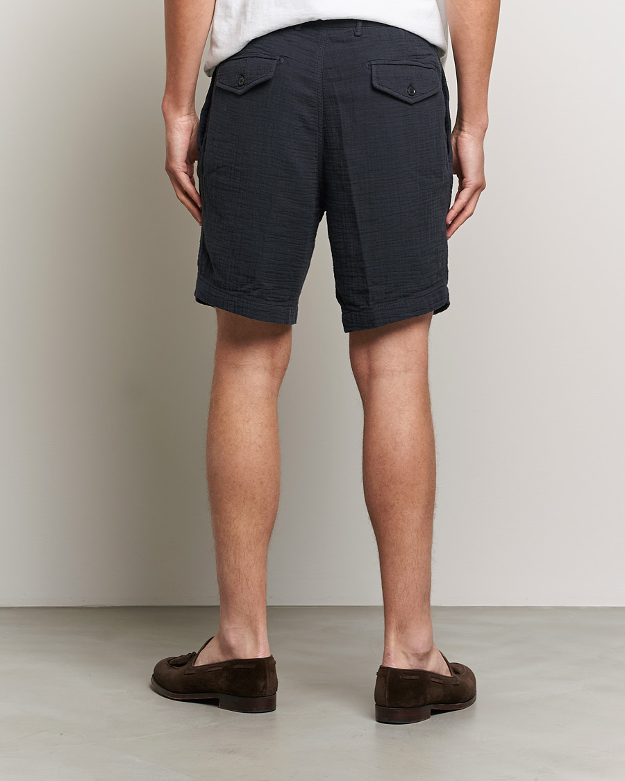 Herre | Shorts | Oscar Jacobson | Tanker Pleated Crepe Cotton Shorts Navy