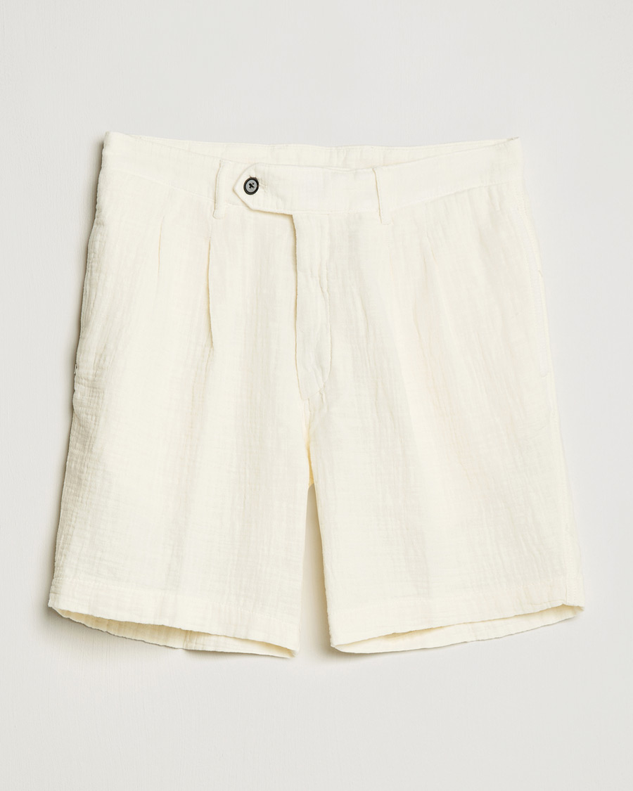 Herre | Shorts | Oscar Jacobson | Tanker Pleated Crepe Cotton Shorts White
