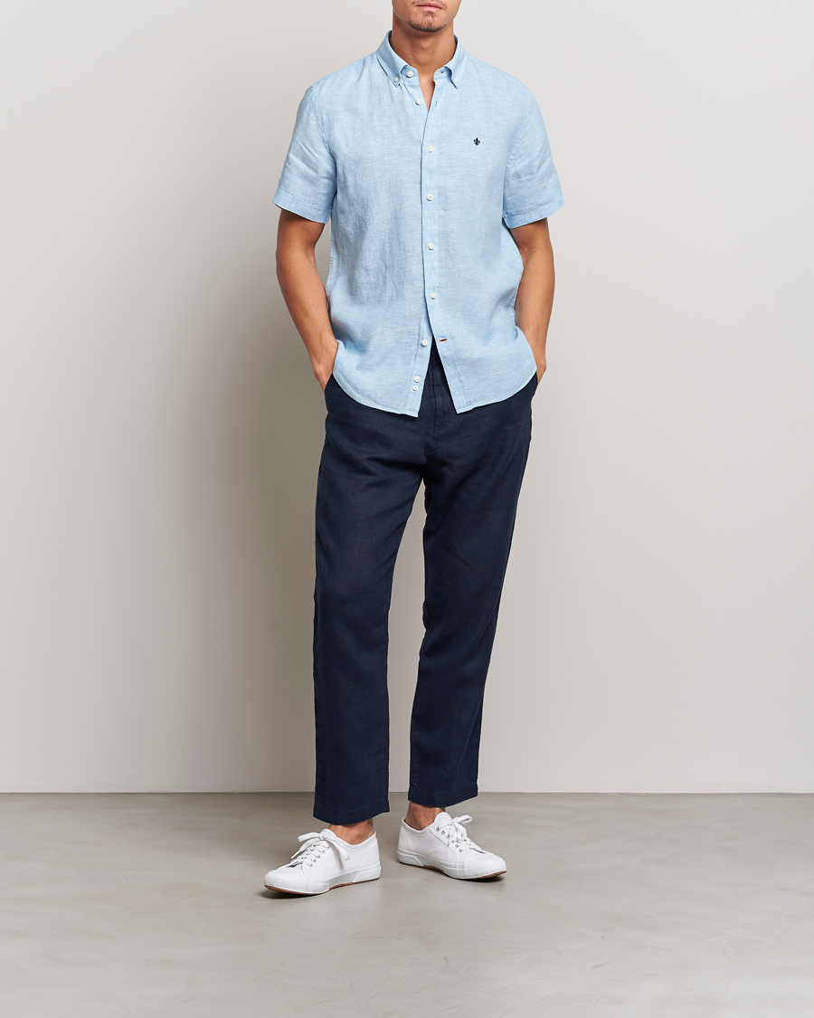 Herr |  | Morris | Douglas Linen Short Sleeve Shirt Light Blue