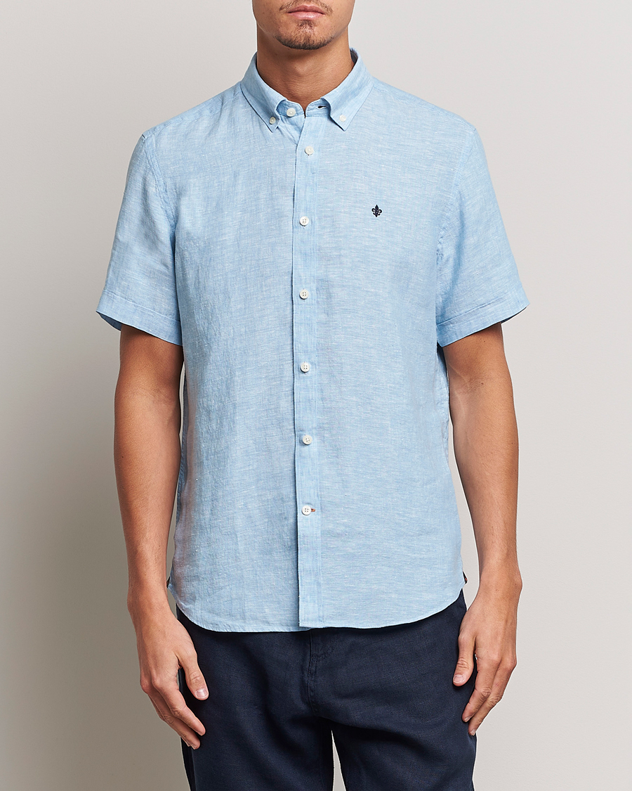 Herre | Morris | Morris | Douglas Linen Short Sleeve Shirt Light Blue