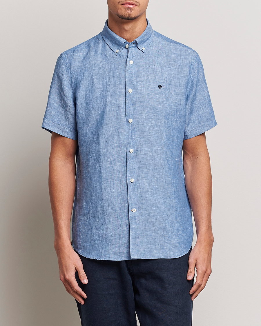 Herre | Kortærmede skjorter | Morris | Douglas Linen Short Sleeve Shirt Blue