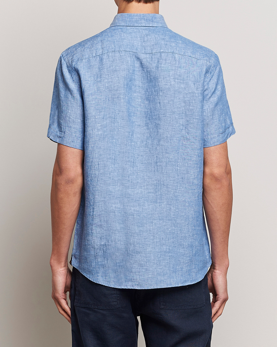 Herre | Skjorter | Morris | Douglas Linen Short Sleeve Shirt Blue
