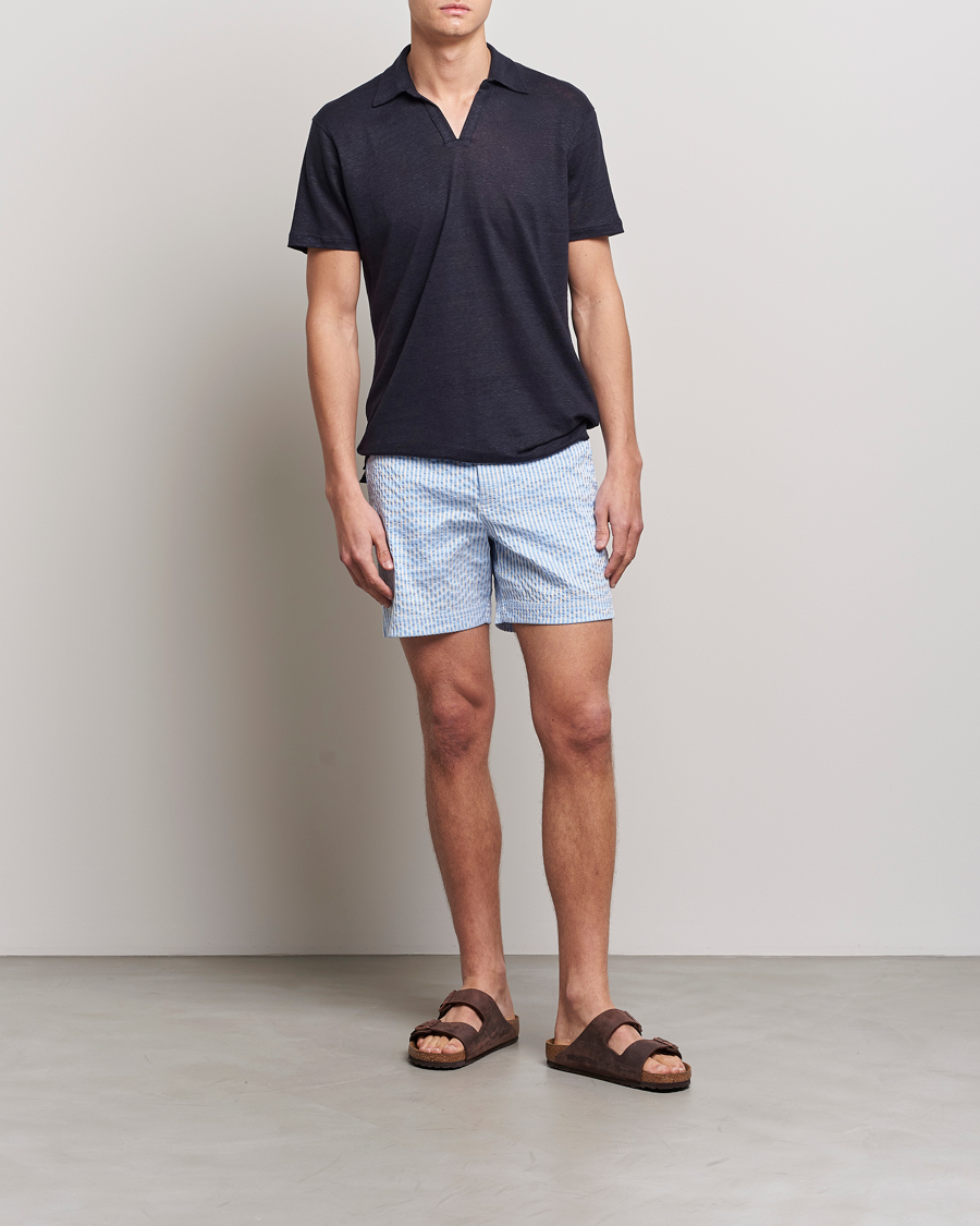 Herre | Badebukser | Orlebar Brown | Bulldog Classic Stripe Swimshorts White/Light Island Sky