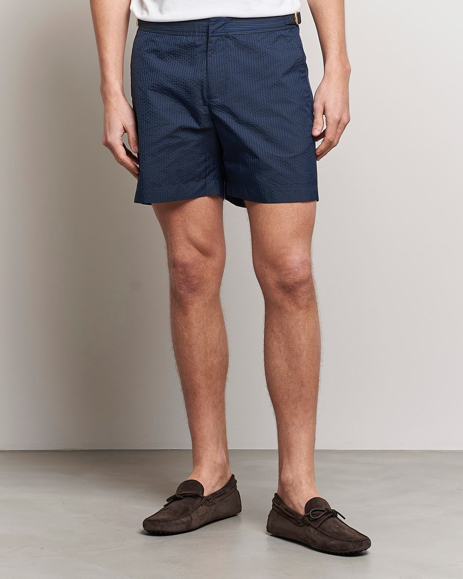 Herre | Badebukser | Orlebar Brown | Bulldog Tonal Seersucker Swimshorts Night Iris