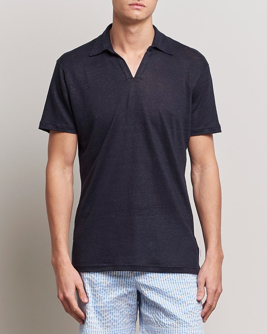 Herre | Polotrøjer | Orlebar Brown | Felix Placket Short Sleeve Linen Polo Night Iris