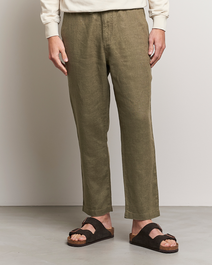 Herre | Bukser | NN07 | Keith Drawstring Linen Trousers Army