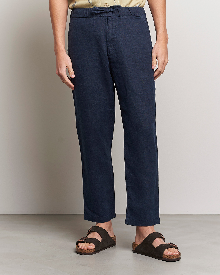 Herre | Bukser | NN07 | Keith Drawstring Linen Trousers Navy