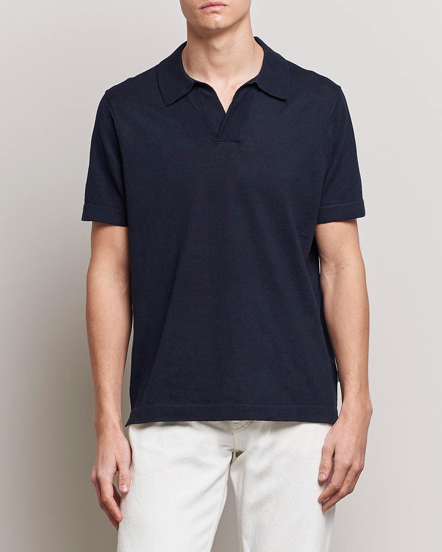 Herre | Kortermet piké | NN07 | Ryan Cotton/Linen Polo Navy Blue