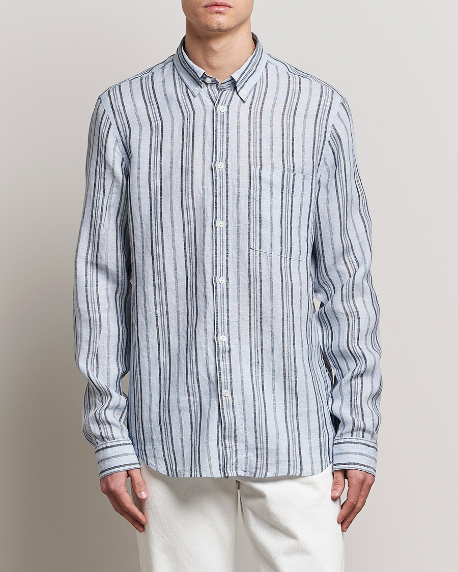 Herre | Hørskjorter | NN07 | Arne Strinped Linen Shirt Blue