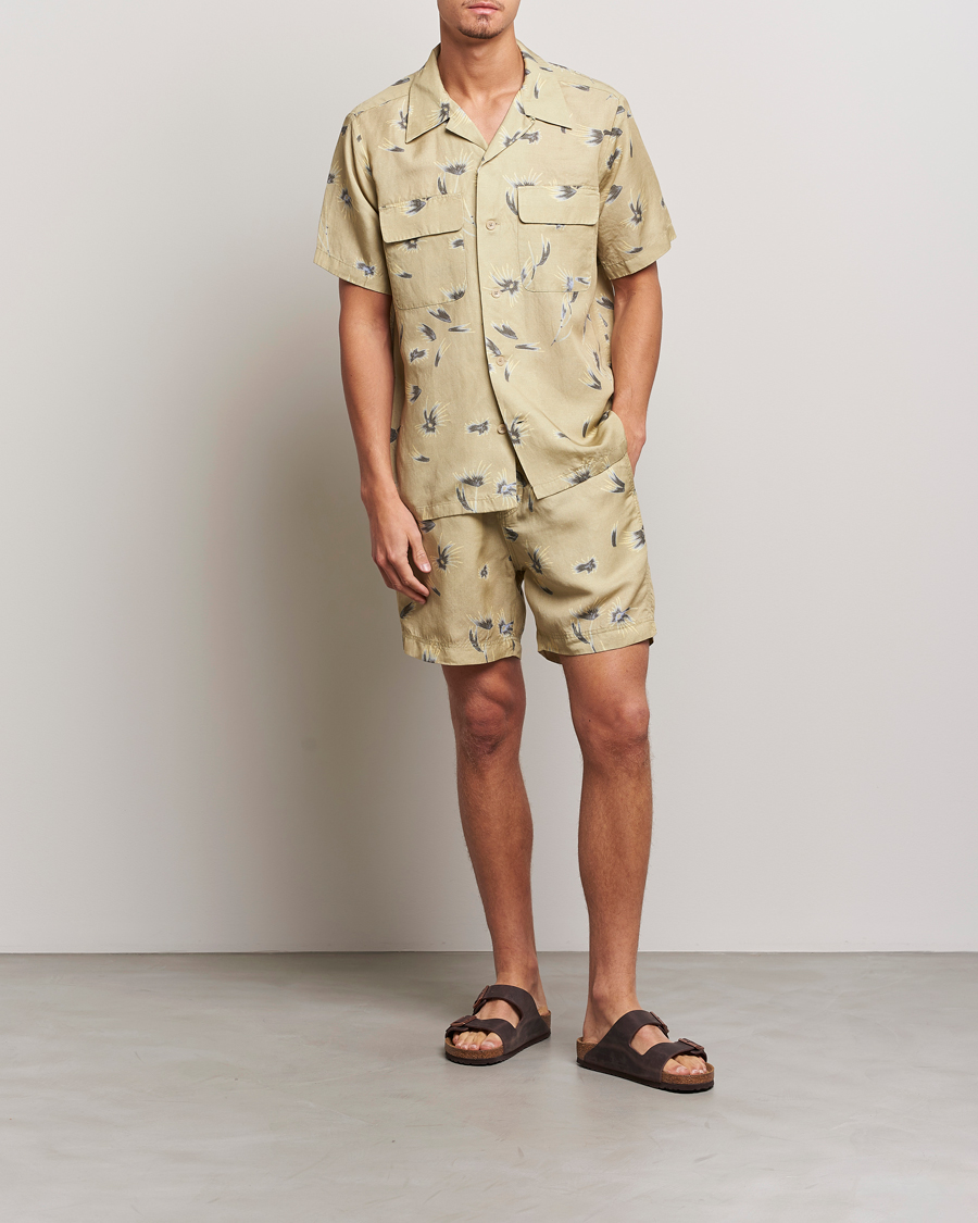 Herre | Shorts | NN07 | Warren Tencel/Linen Printed Shorts Pale Olive