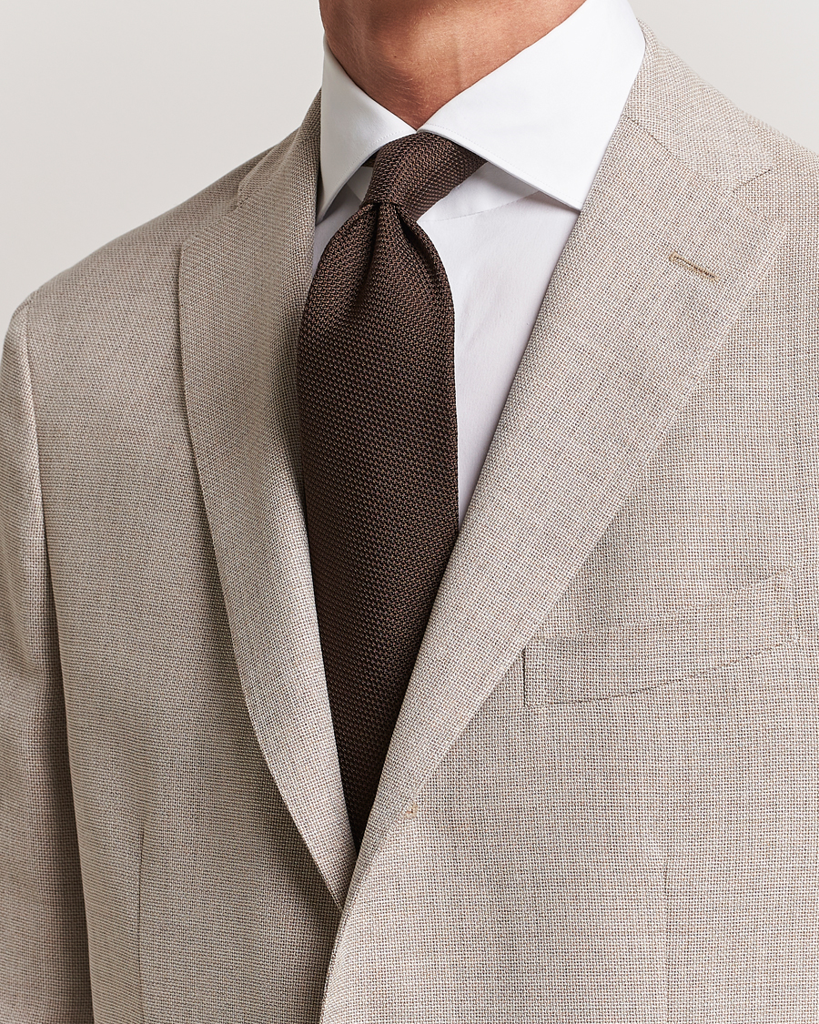 Herre | Finamore Napoli Grenadine Silk Tie Dark Brown | Finamore Napoli | Grenadine Silk Tie Dark Brown
