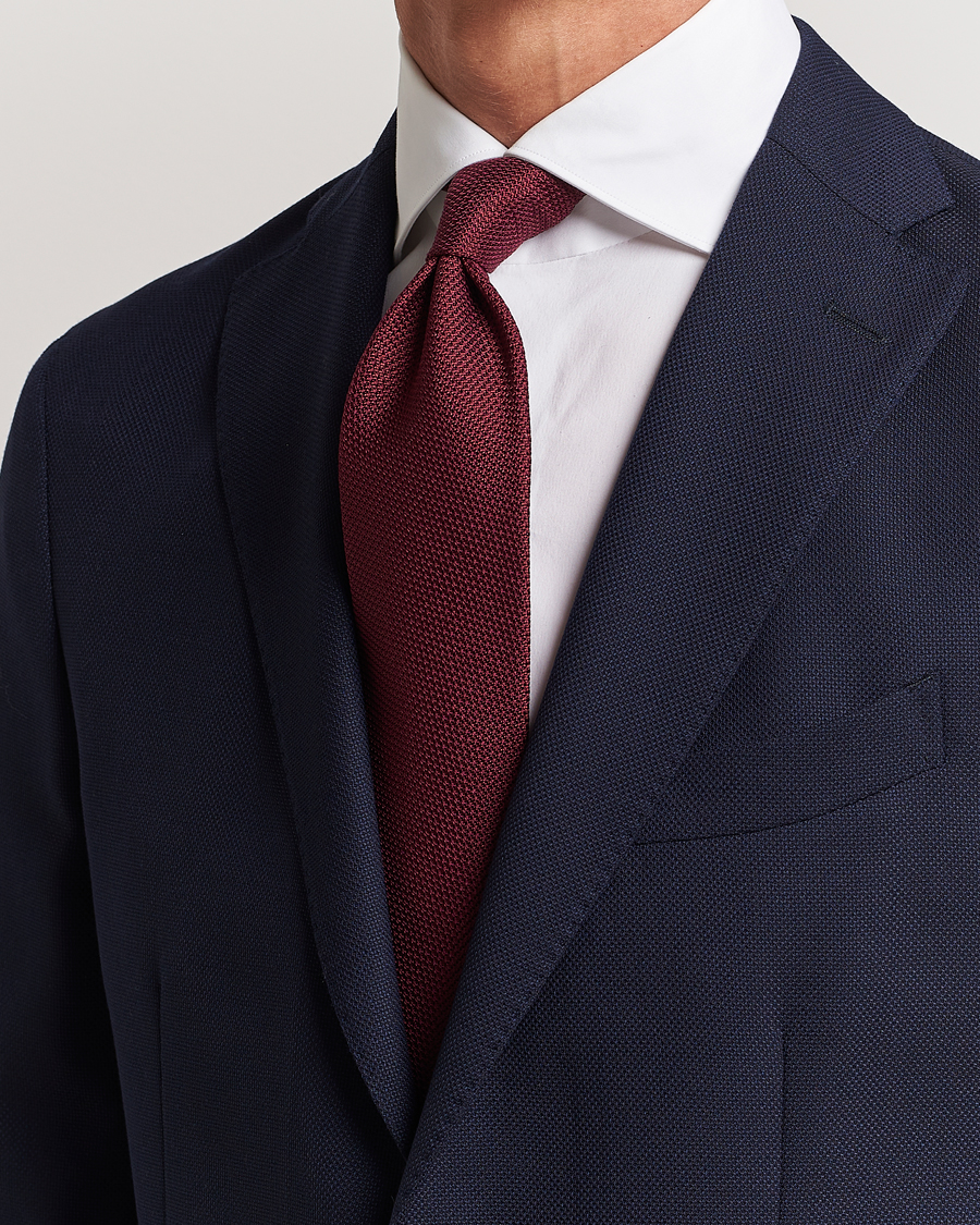 Herre | Finamore Napoli Grenadine Silk Tie Burgundy | Finamore Napoli | Grenadine Silk Tie Burgundy